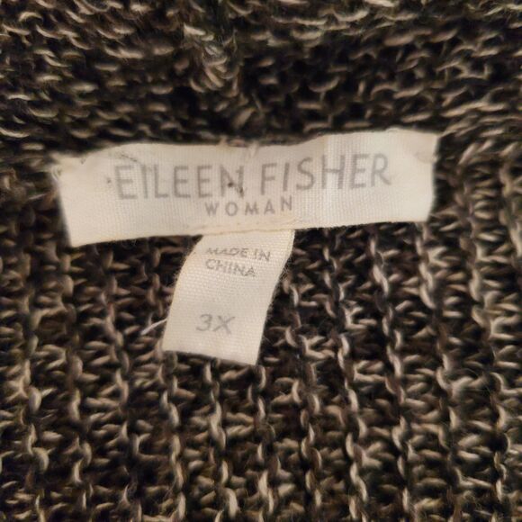 Eileen Fisher Linen Long Sleeve Open Front Cardigan Sweater Black/White Sz 3x - Picture 6 of 7